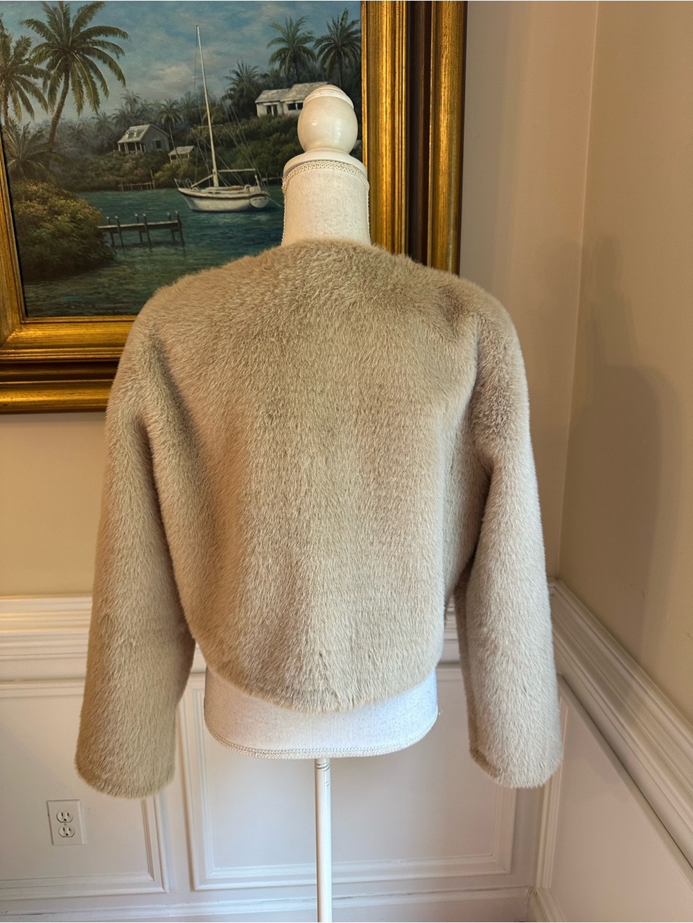 ZARA Faux Fur Collarless Cropped Jacket - Picture 10 of 12